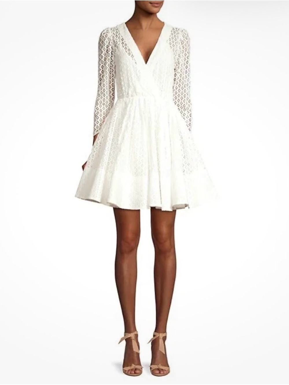 Maje White Lace V-Neck Fit & Flare Dress